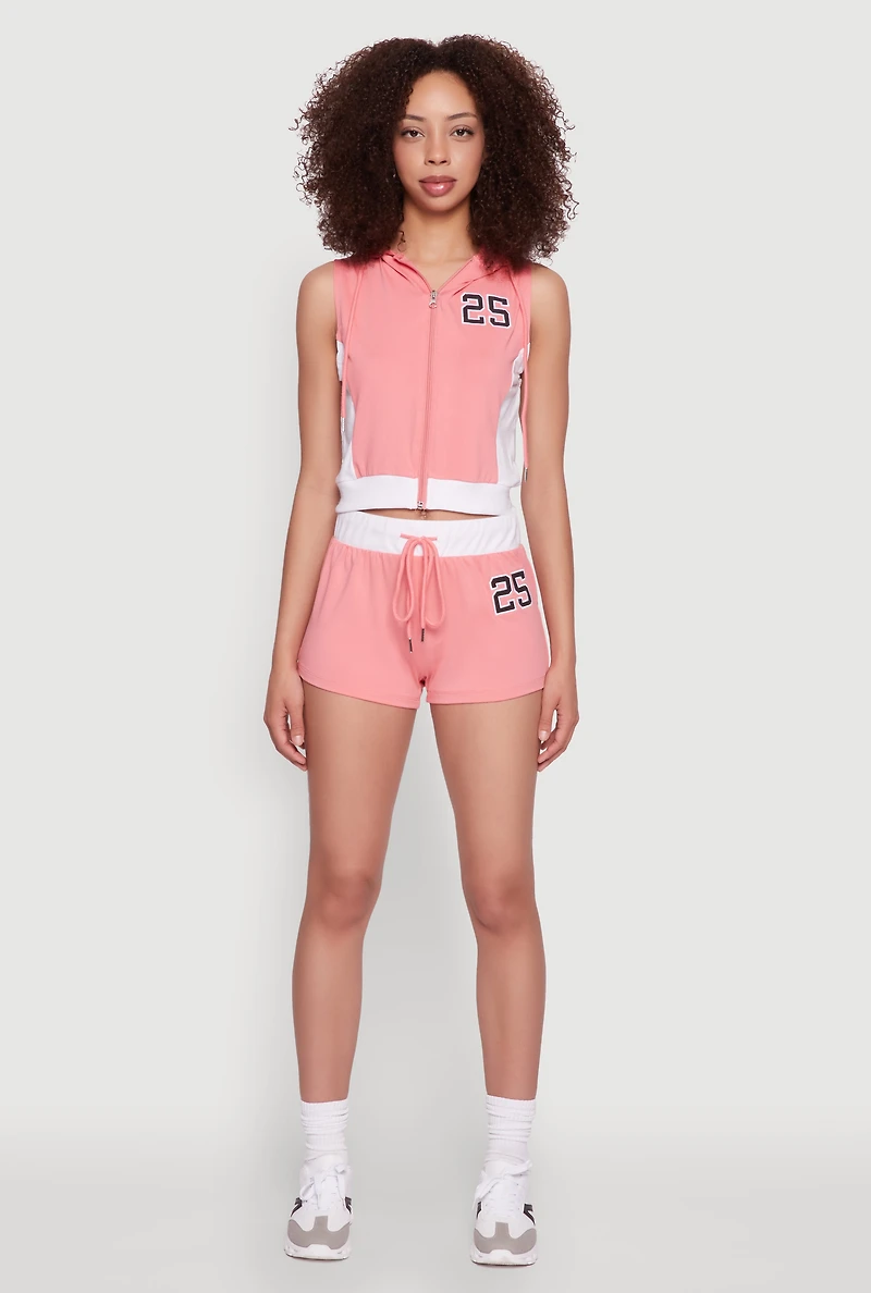 Womens 25 Graphic Contrast Trim Shorts, Pink, Size M