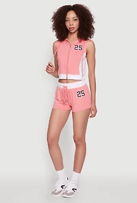 Womens 25 Graphic Contrast Trim Shorts, Pink, Size S