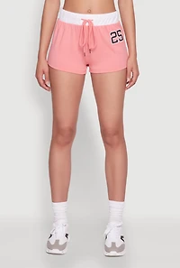 Womens 25 Graphic Contrast Trim Shorts, Pink, Size S