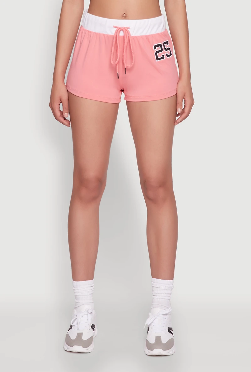 Womens 25 Graphic Contrast Trim Shorts, Pink, Size M