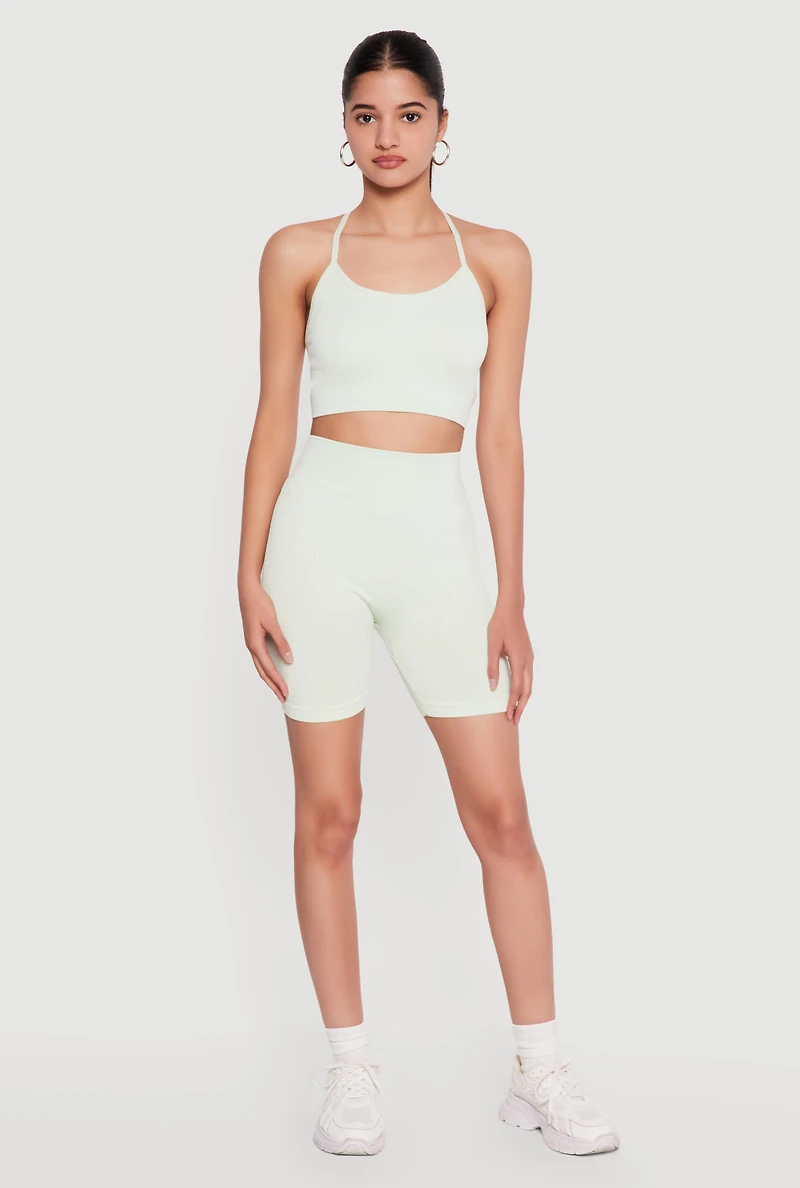 High Waisted Compression Rib Biker Shorts