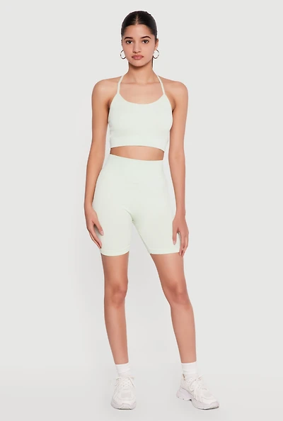 High Waisted Compression Rib Biker Shorts