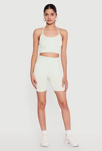 High Waisted Compression Rib Biker Shorts