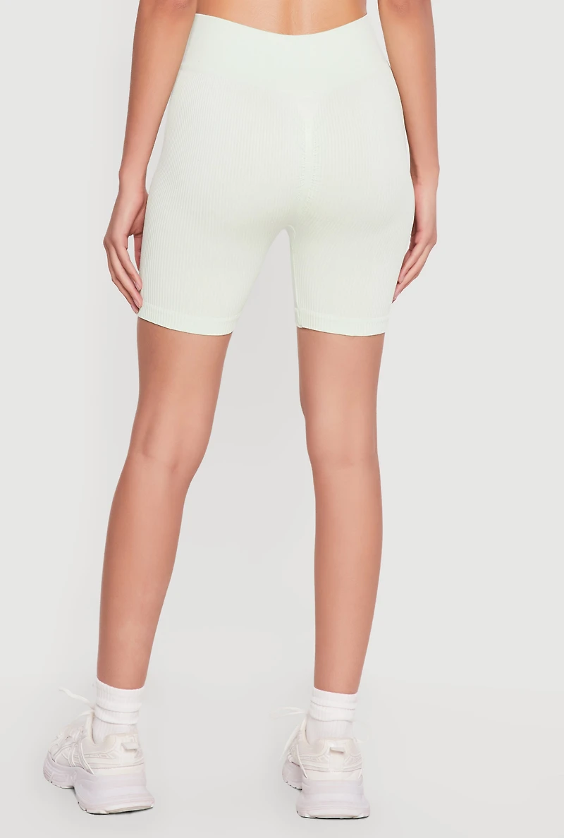 High Waisted Compression Rib Biker Shorts