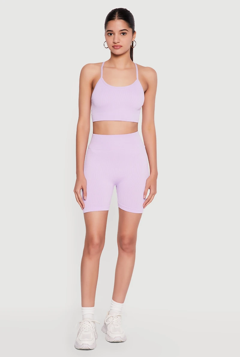 High Waisted Compression Rib Biker Shorts