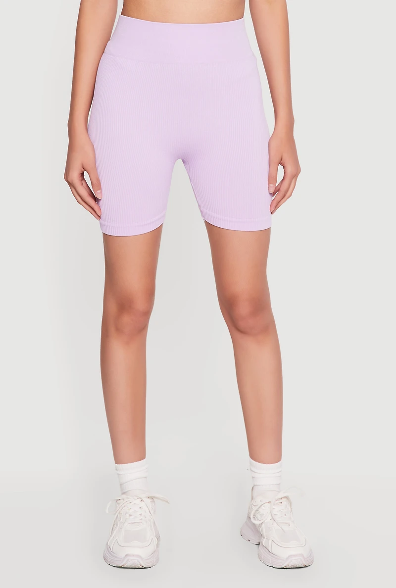 High Waisted Compression Rib Biker Shorts