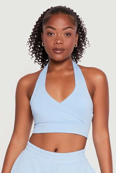 Faux Wrap Halter Crop Top