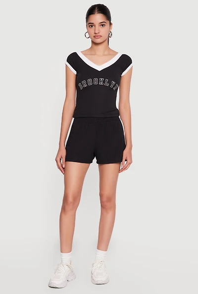 Ribbed Knit Varsity Stripe Detail Shorts