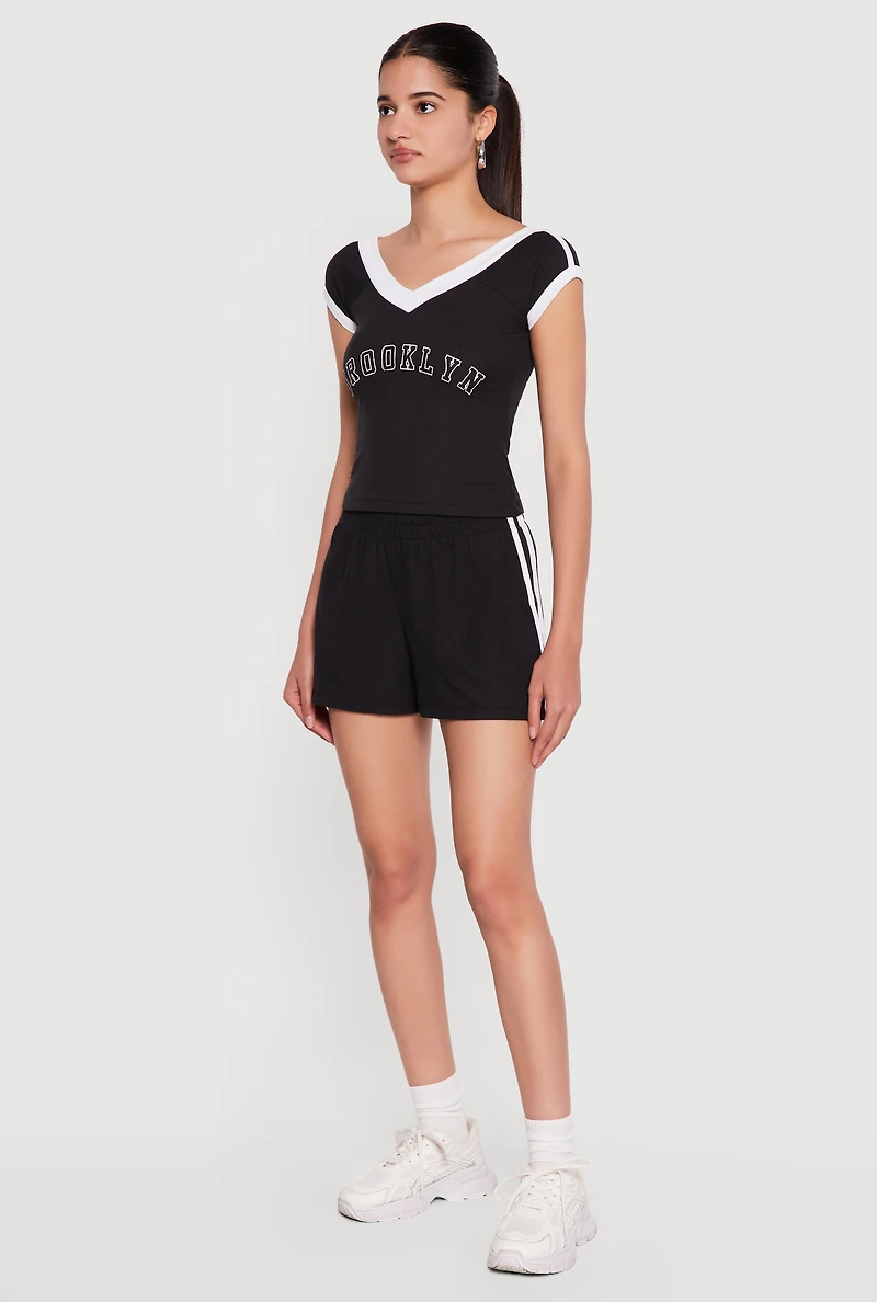 Ribbed Knit Varsity Stripe Detail Shorts