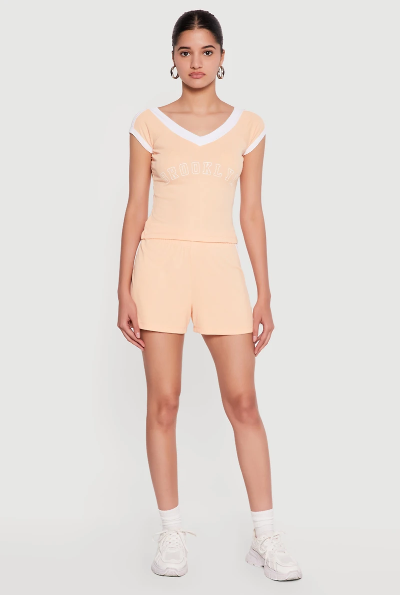 Ribbed Knit Varsity Stripe Detail Shorts