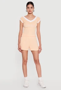 Ribbed Knit Varsity Stripe Detail Shorts