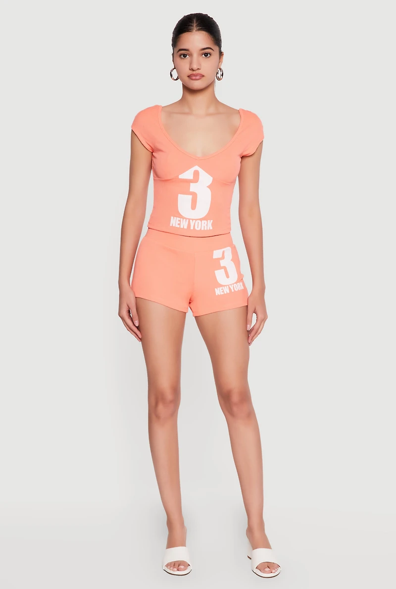 3 New York Graphic V Neck Crop Top