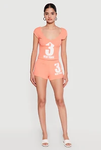 3 New York Graphic V Neck Crop Top
