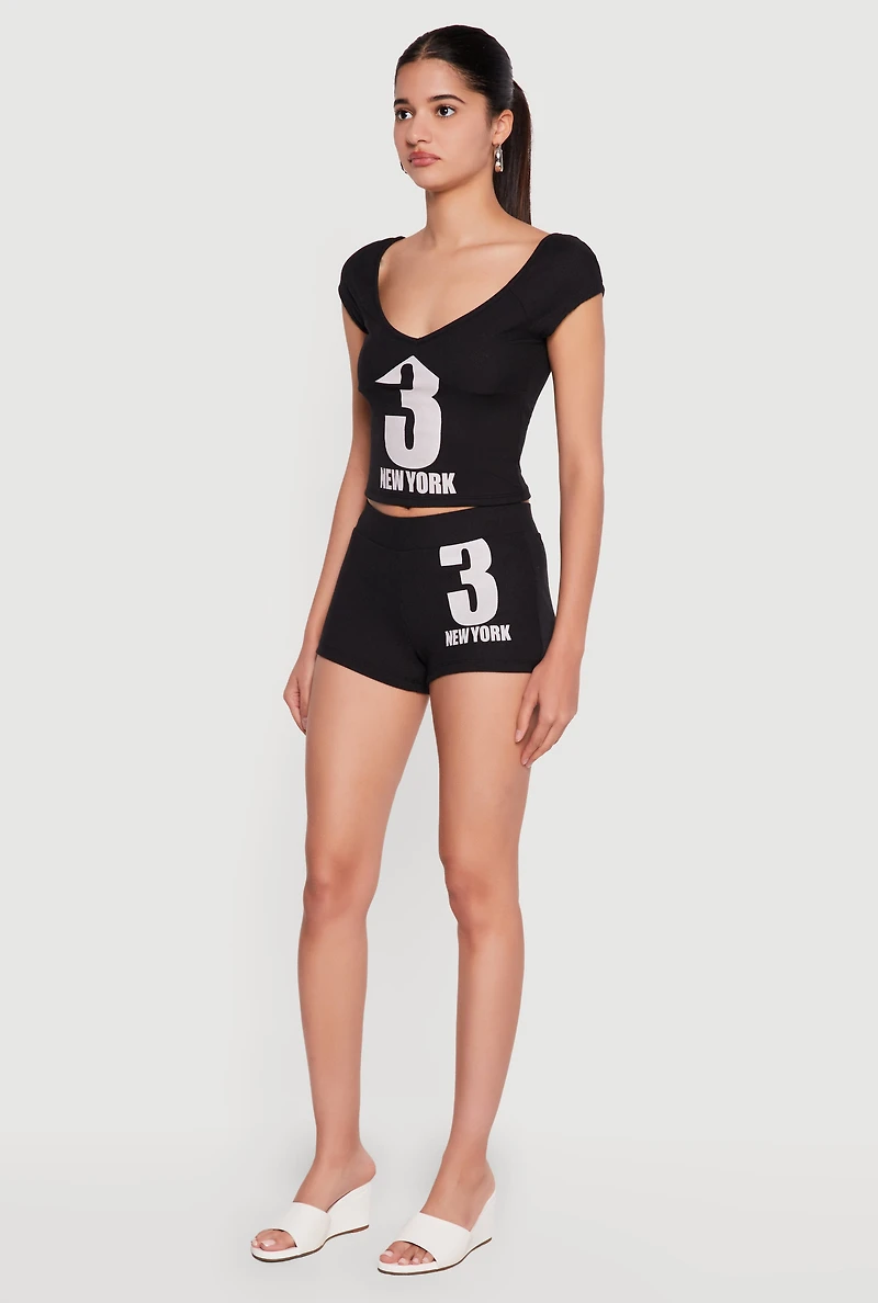 3 New York Graphic Ribbed Knit Shorts