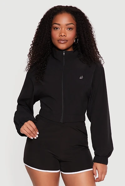 Drop Shoulder Zip Front Mock Neck Track Jacket