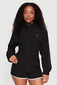 Drop Shoulder Zip Front Mock Neck Track Jacket