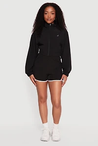 Drop Shoulder Zip Front Mock Neck Track Jacket