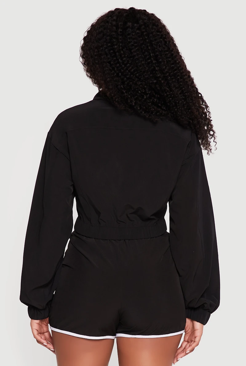 Drop Shoulder Zip Front Mock Neck Track Jacket
