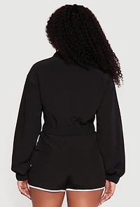 Drop Shoulder Zip Front Mock Neck Track Jacket