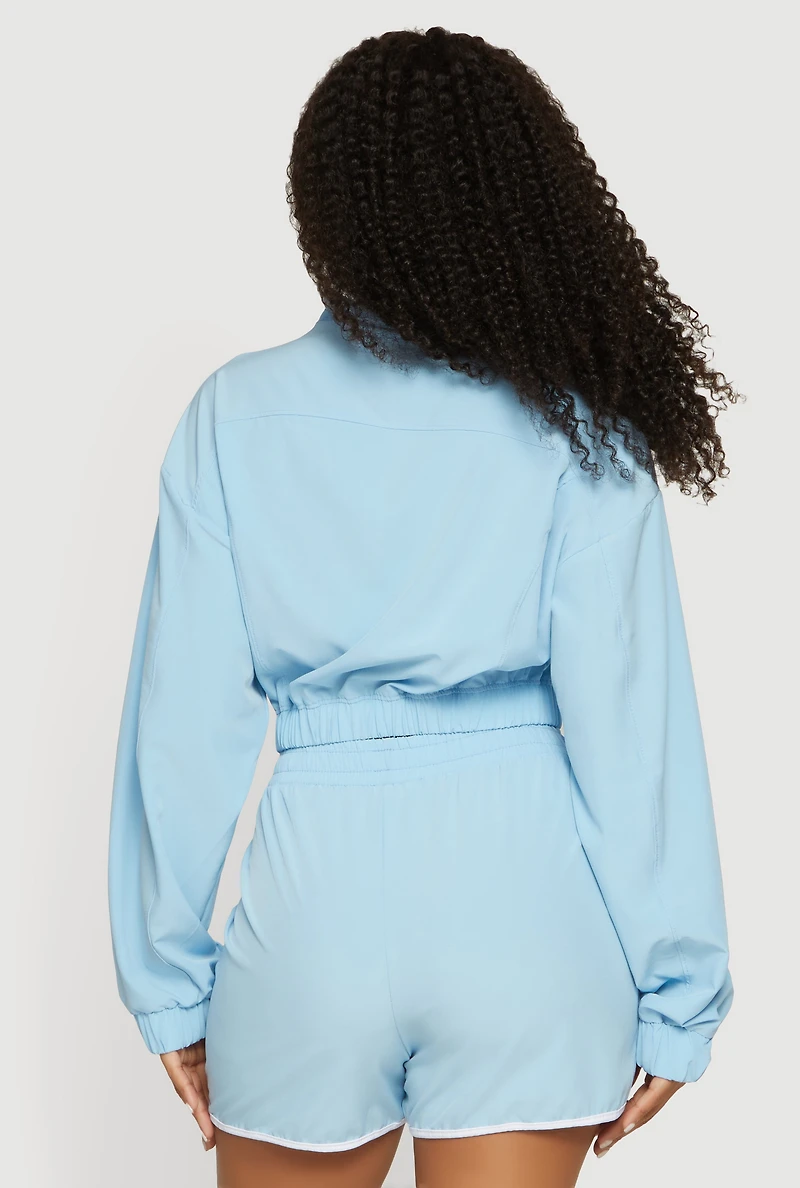 Drop Shoulder Zip Front Mock Neck Track Jacket