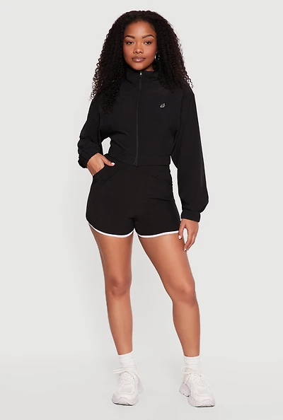 Contrast Trim Decorative Stich Smocked Waist High Shorts