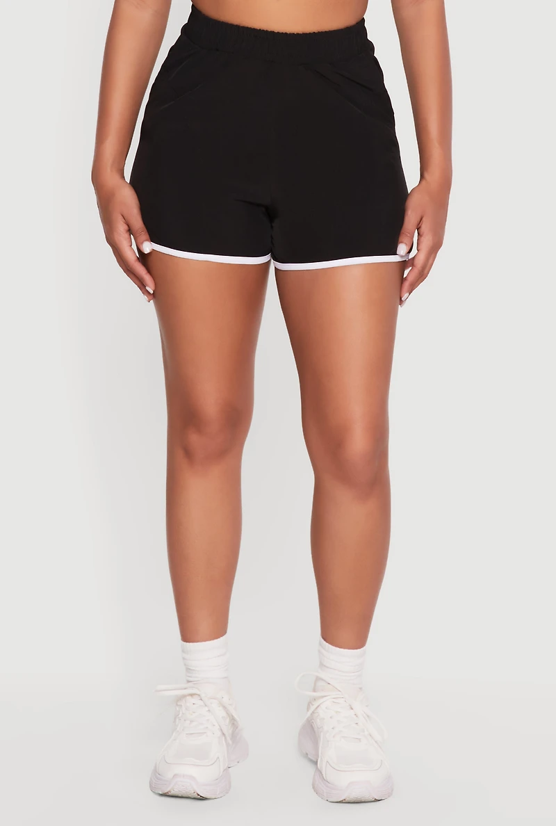 Contrast Trim Decorative Stich Smocked Waist High Shorts