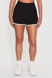 Contrast Trim Decorative Stich Smocked Waist High Shorts