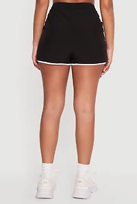 Contrast Trim Decorative Stich Smocked Waist High Shorts