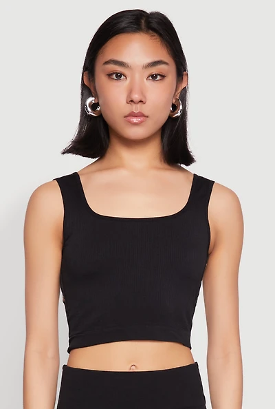 Womens Grommet Side Cropped Tank Top, Black, Size L-XL
