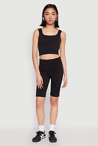 Womens Grommet Side Cropped Tank Top, Black, Size L-XL