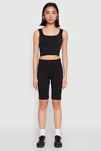 Womens Grommet Side Cropped Tank Top, Black, Size L-XL