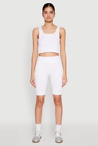 Womens Grommet Side Cropped Tank Top, White, Size S-M