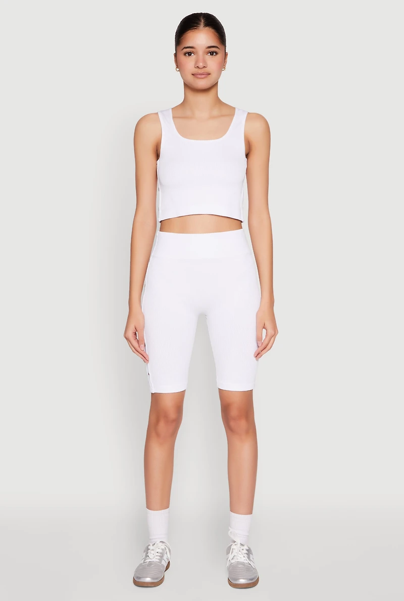 Womens Grommet Side Cropped Tank Top, White, Size S-M