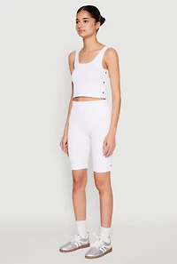 Womens Grommet Side Cropped Tank Top, White, Size S-M