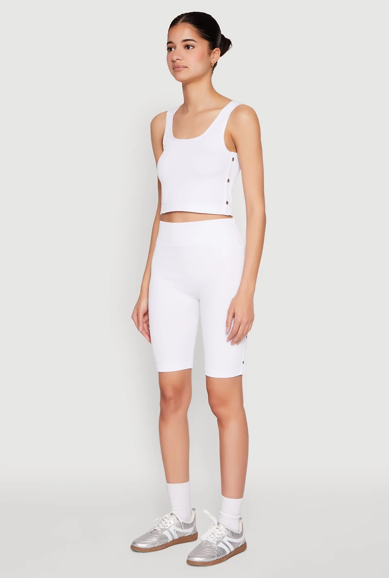Womens Grommet Side Cropped Tank Top, White, Size S-M