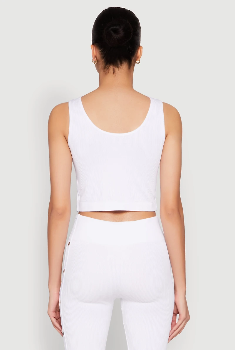 Womens Grommet Side Cropped Tank Top, White, Size S-M