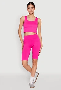 Womens Grommet Side Cropped Tank Top, Pink, Size S-M