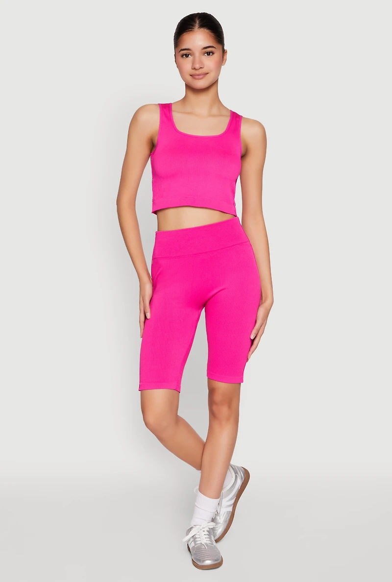 Womens Grommet Side Cropped Tank Top, Pink, Size L-XL