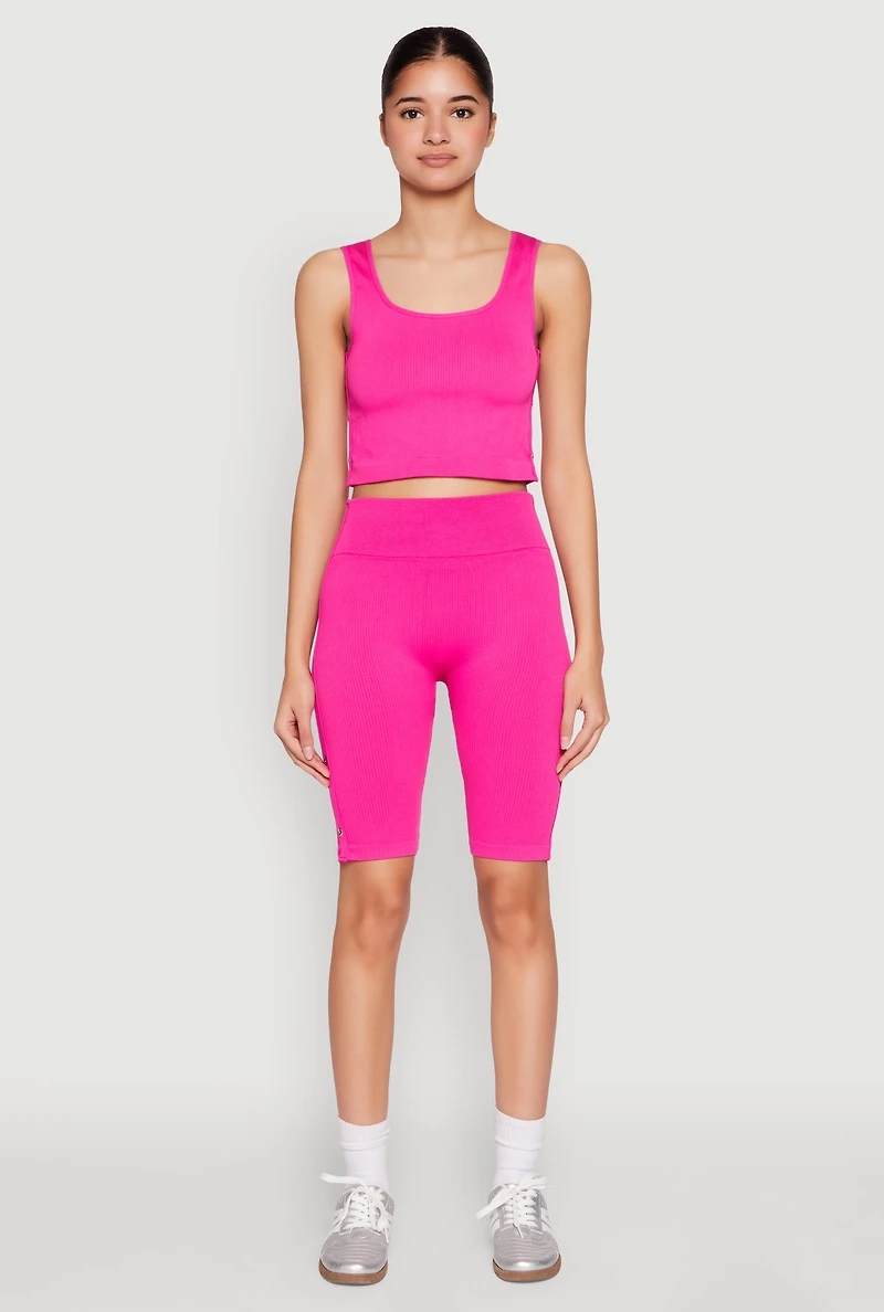 Womens Grommet Side Cropped Tank Top, Pink, Size L-XL