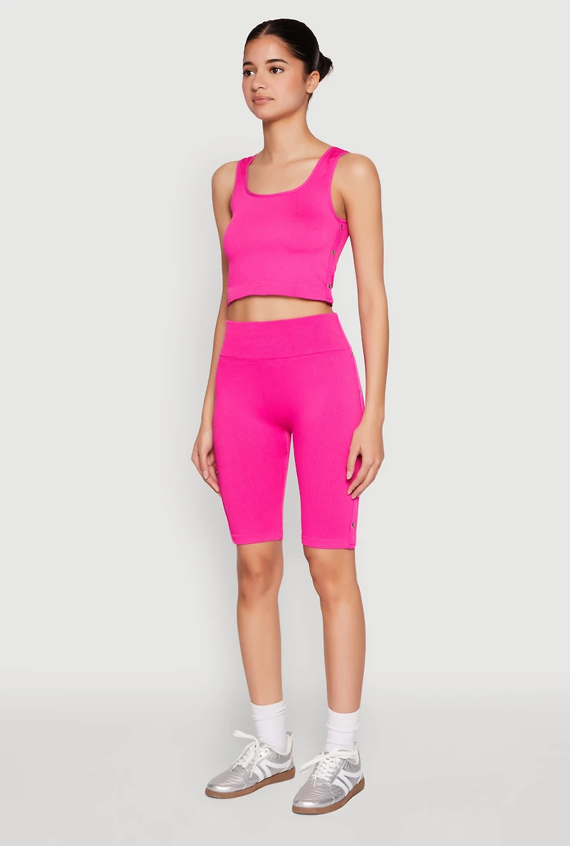 Womens Grommet Side Cropped Tank Top, Pink, Size L-XL