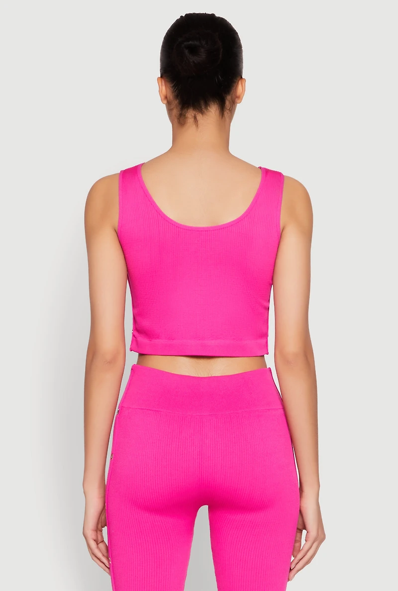 Womens Grommet Side Cropped Tank Top, Pink, Size L-XL