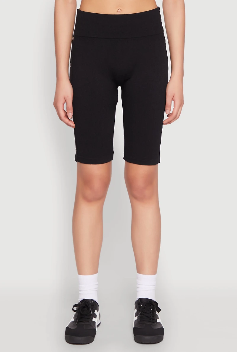 Womens Grommet Side Biker Shorts, Black, Size L-XL