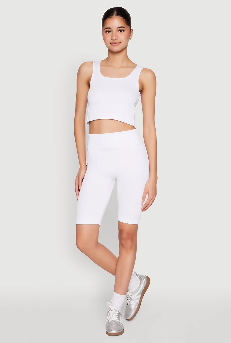 Womens Grommet Side Biker Shorts, White,