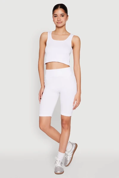 Womens Grommet Side Biker Shorts, White,