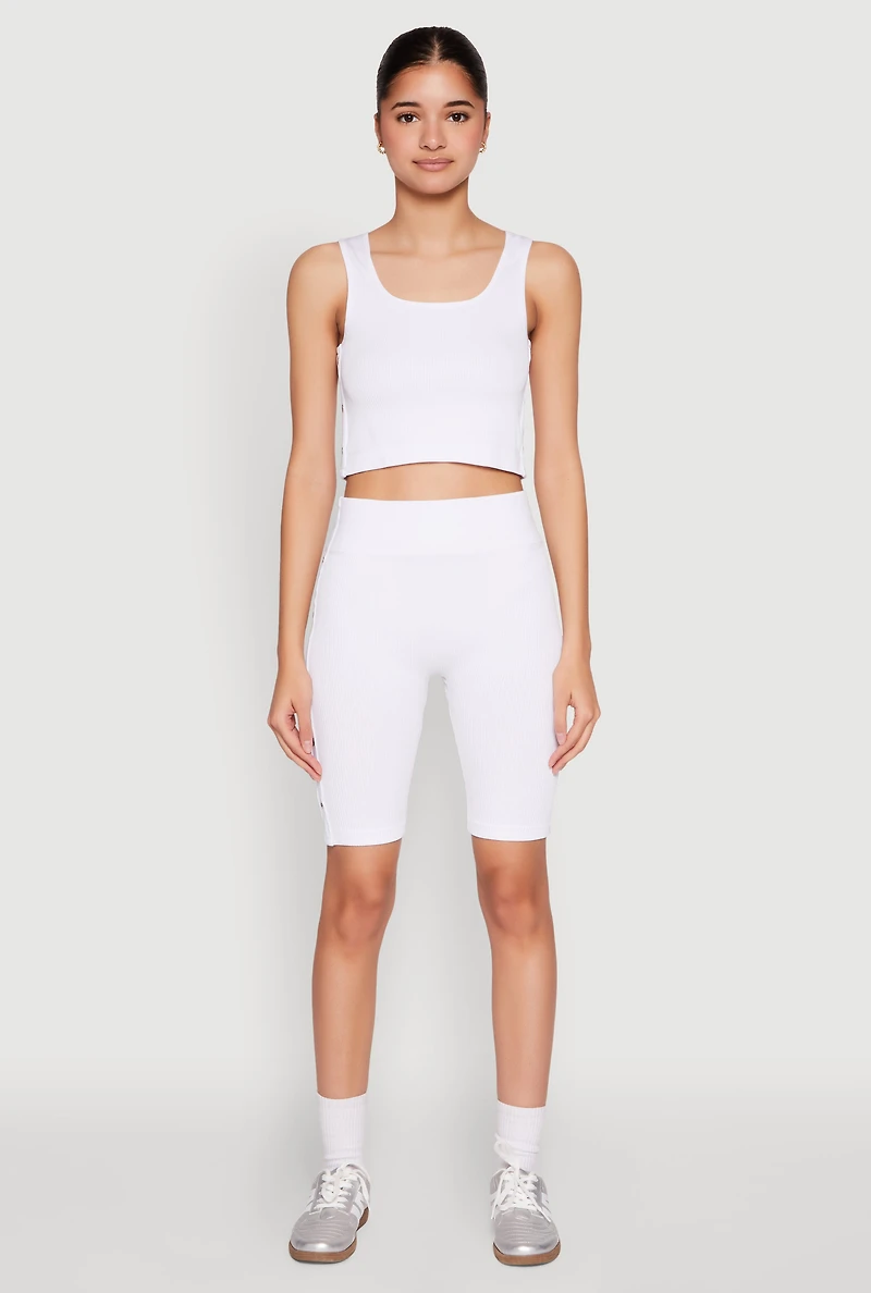 Womens Grommet Side Biker Shorts, White,