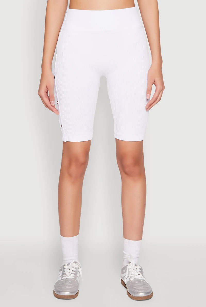 Womens Grommet Side Biker Shorts, White,