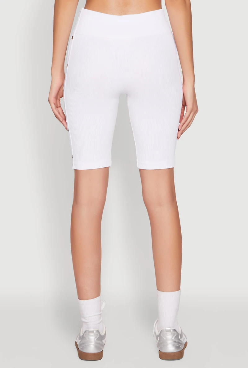 Womens Grommet Side Biker Shorts, White,