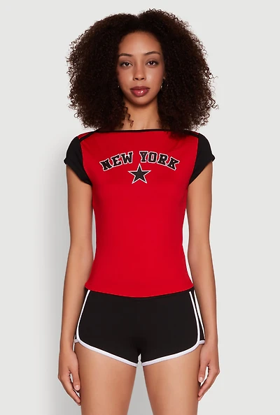 Womens New York Graphic Color Block T Shirt,