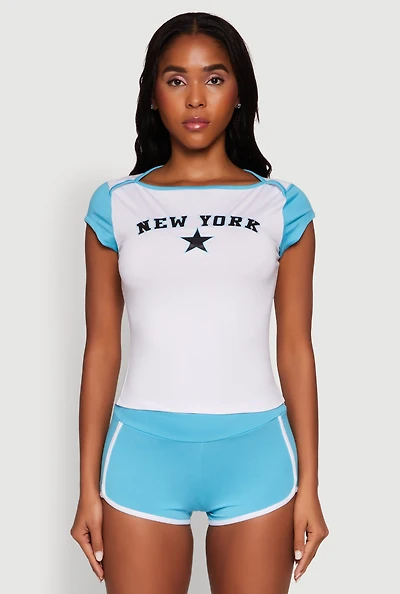 Womens New York Graphic Color Block T Shirt, White, Size S