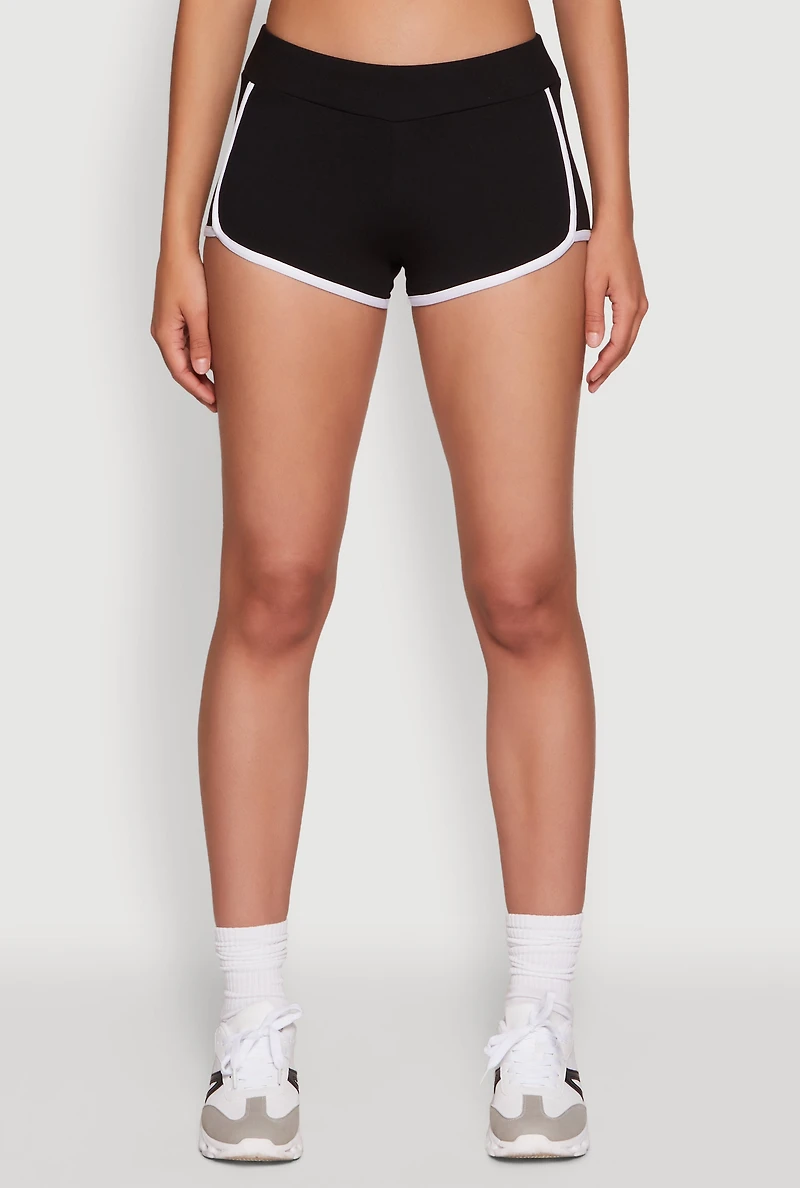 Womens Contrast Trim Dolphin Shorts, Black, Size L
